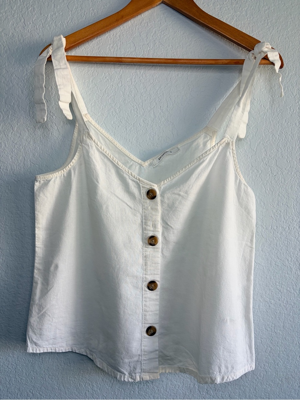 Promod White Tie-Shoulder Button-Front Camisole, Size 4